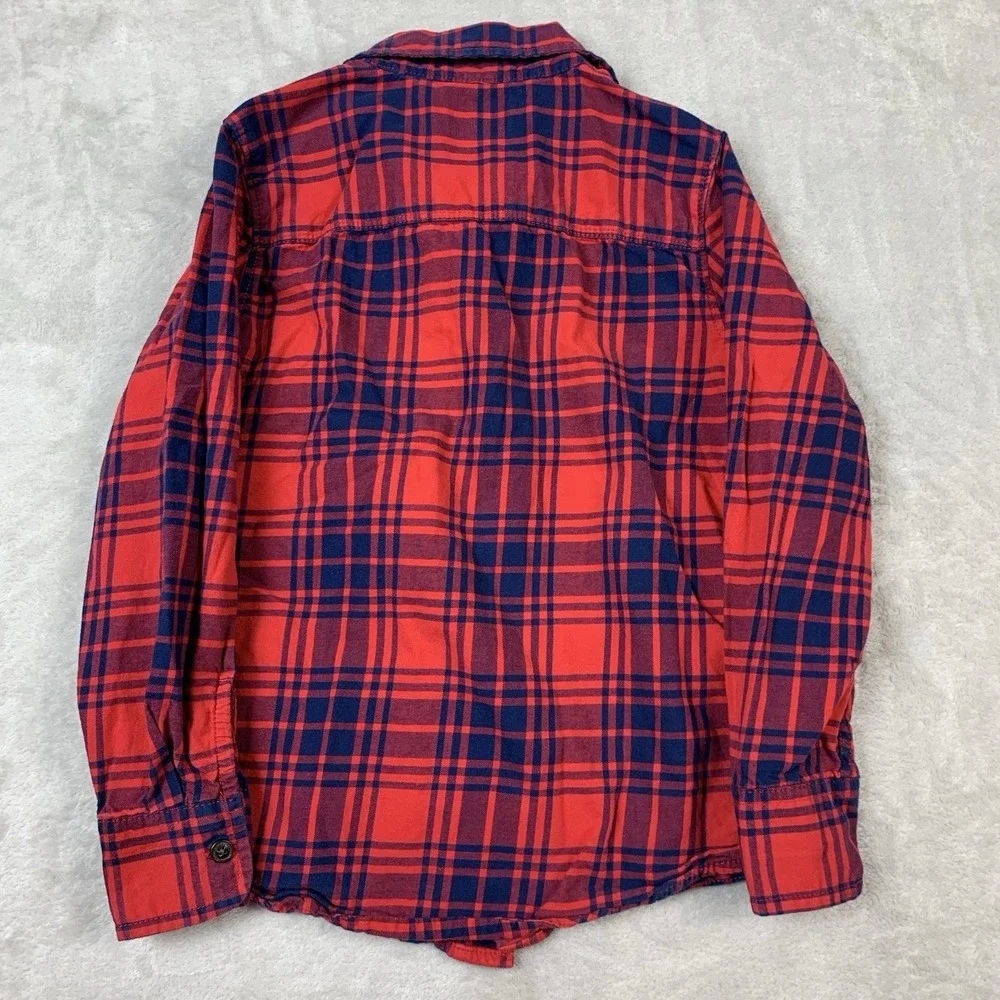 Oshkosh B'gosh Flannel Shirt Youth Boys 7 Red Blue Plaid Long Sleeve Cotton